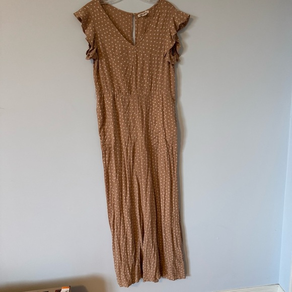 Billabong Pants - Billabong Tan Polka Dot Wide-Leg Jumpsuit – Size 10 (M/L)